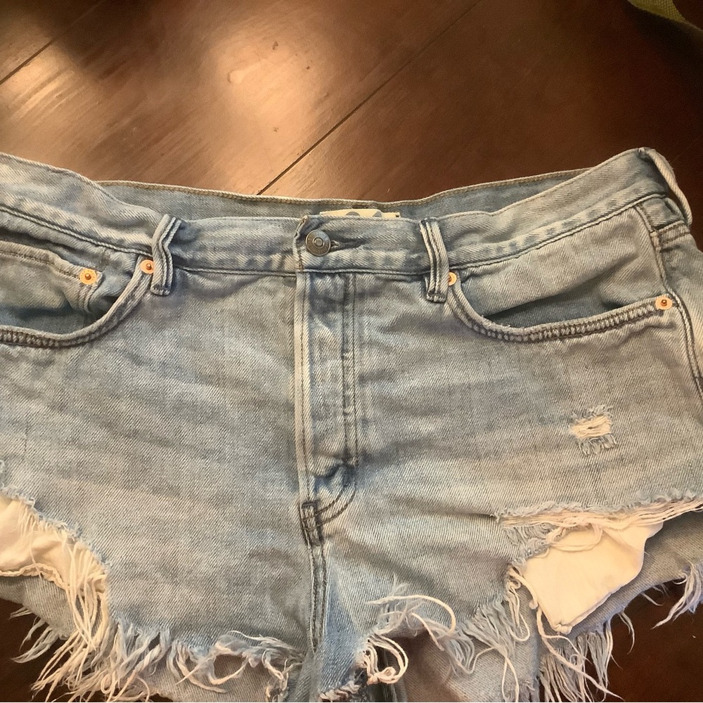We The Free Blue Distressed Jean Shorts